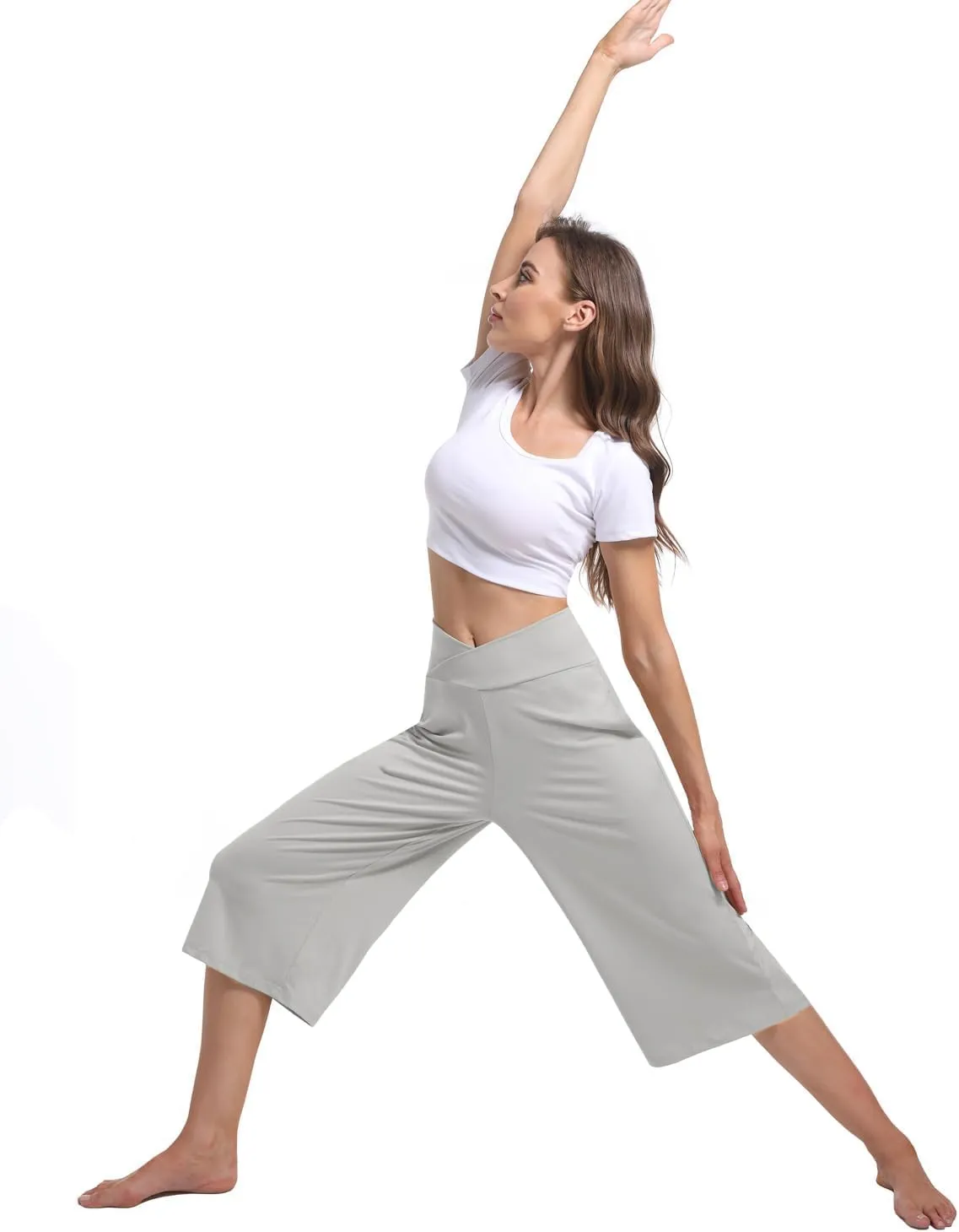 3 Pack Women's Wide Leg Yoga Pants Crossover High Waist Casual Capri Pants Loose Soft Pajama Pocket Sweatpants