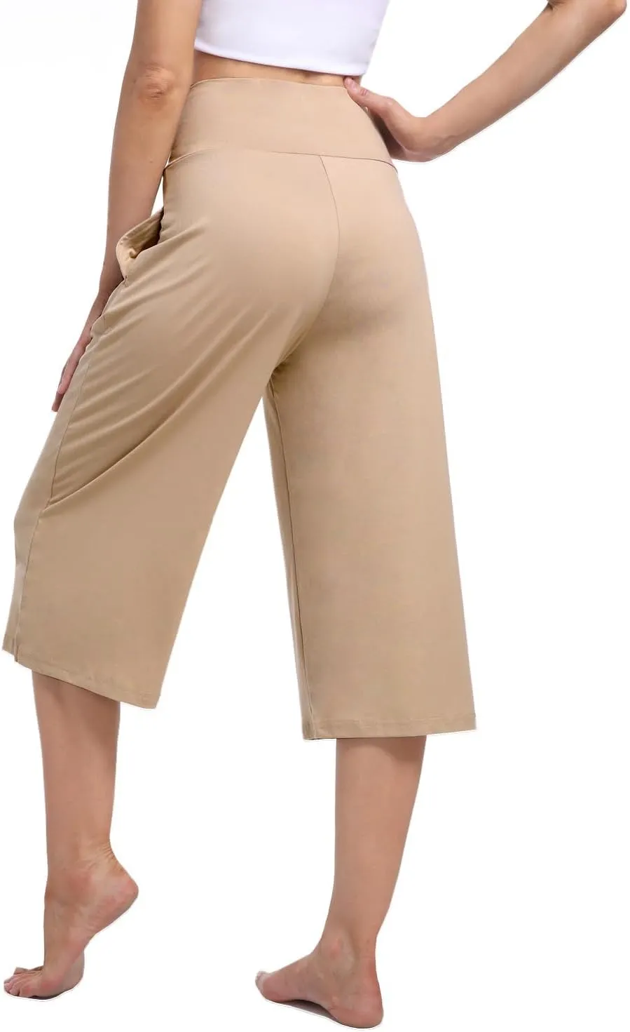 3 Pack Women's Wide Leg Yoga Pants Crossover High Waist Casual Capri Pants Loose Soft Pajama Pocket Sweatpants