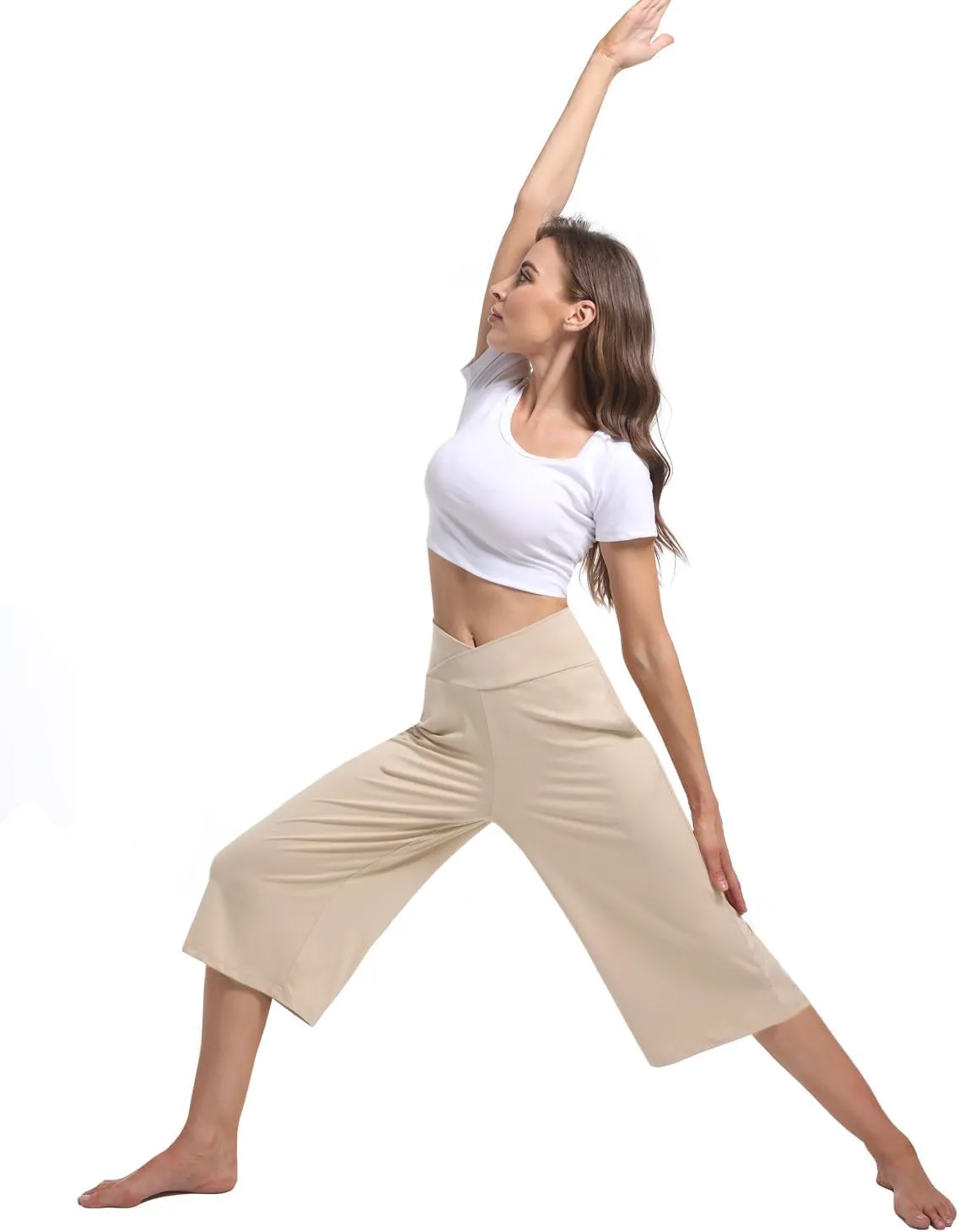 3 Pack Women's Wide Leg Yoga Pants Crossover High Waist Casual Capri Pants Loose Soft Pajama Pocket Sweatpants