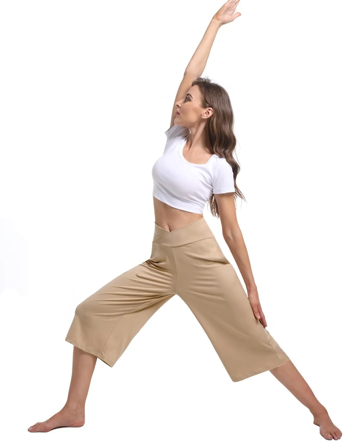 3 Pack Women's Wide Leg Yoga Pants Crossover High Waist Casual Capri Pants Loose Soft Pajama Pocket Sweatpants