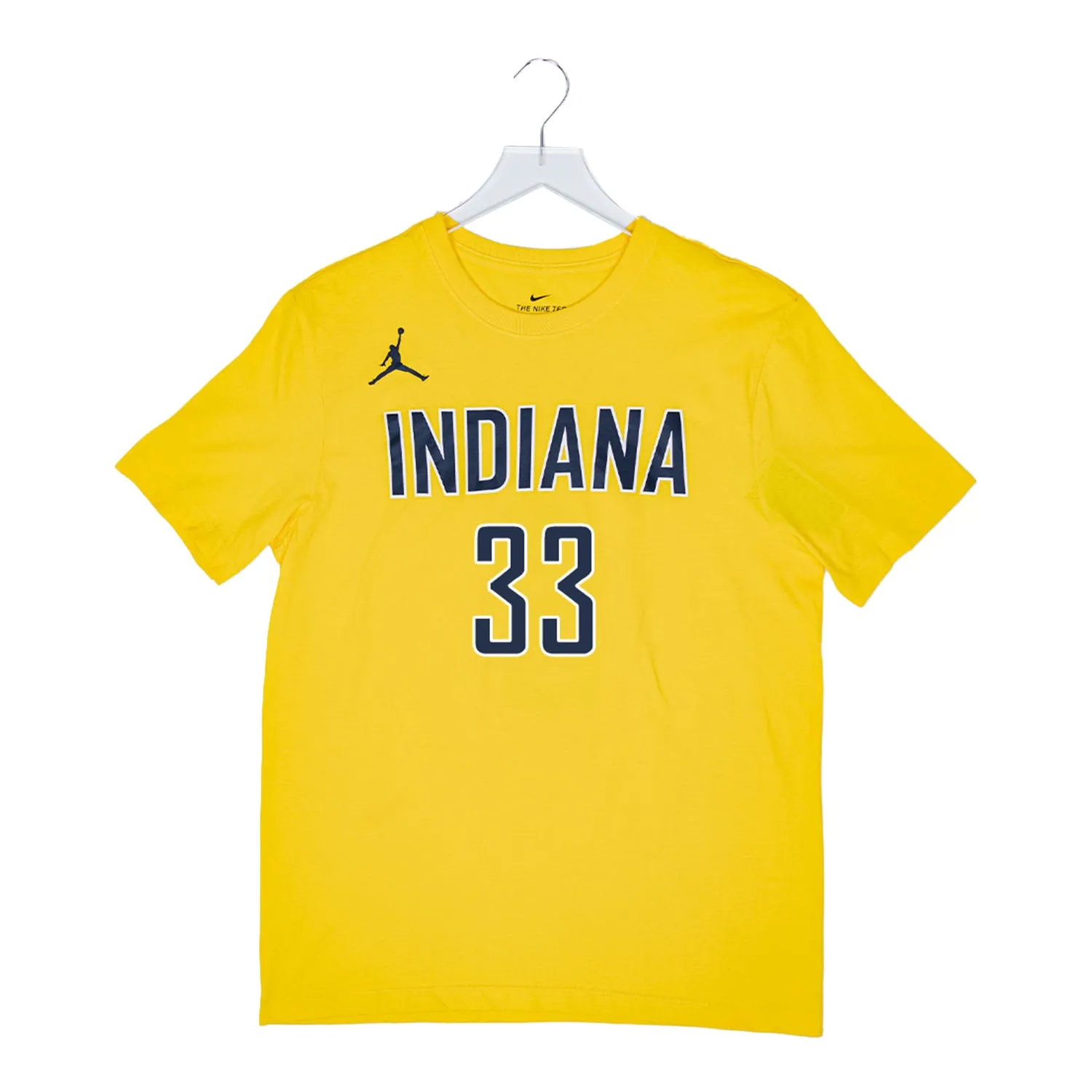 Adult Indiana Pacers #33 Myles Turner Statement Name and Number T-shirt in Gold by Jordan