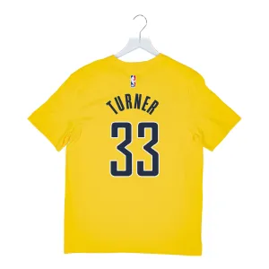 Adult Indiana Pacers #33 Myles Turner Statement Name and Number T-shirt in Gold by Jordan