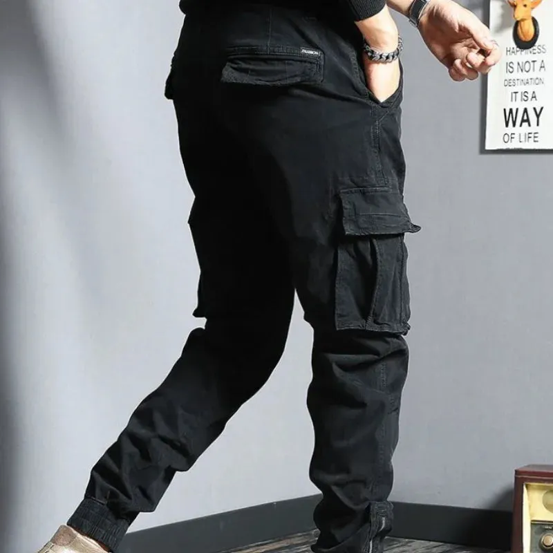 Aidase Harem Cargo Pants for Men Y2k Multi Pocket Fashion Navy Slacks Casual Slim Stretch Loose Stacked Outdoor Hip Hop Trousers Man Xl