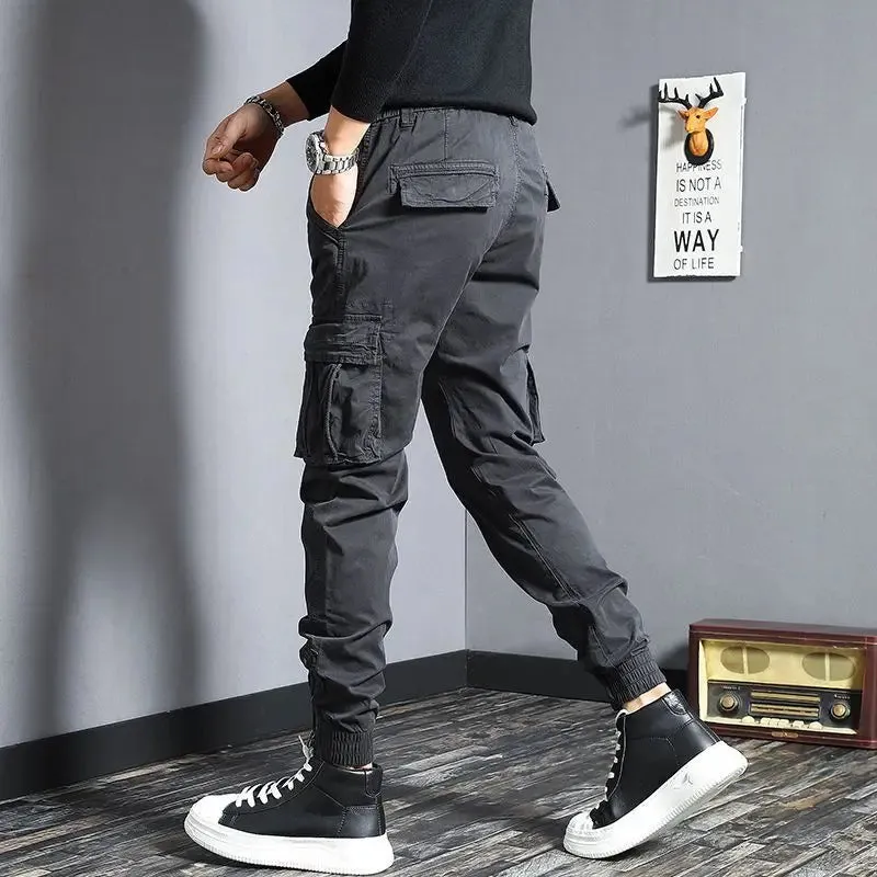 Aidase Harem Cargo Pants for Men Y2k Multi Pocket Fashion Navy Slacks Casual Slim Stretch Loose Stacked Outdoor Hip Hop Trousers Man Xl