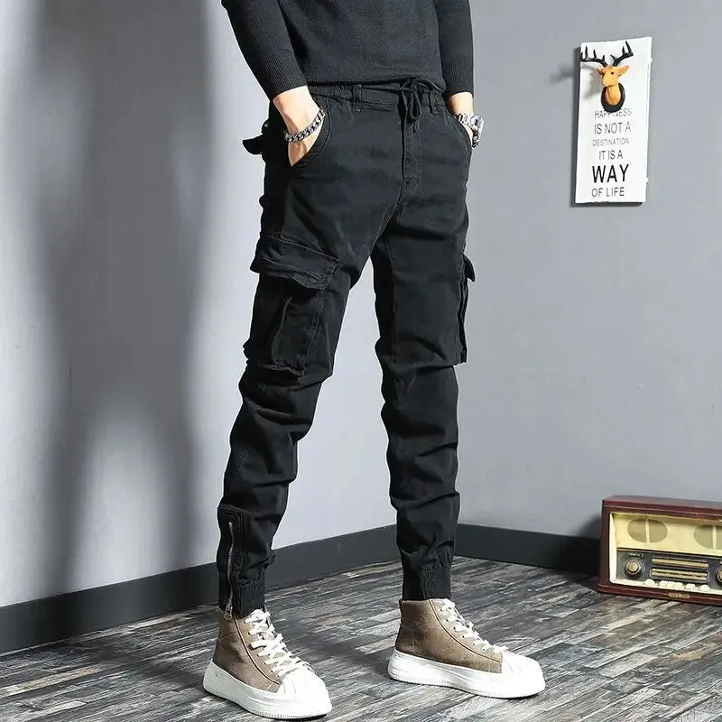 Aidase Harem Cargo Pants for Men Y2k Multi Pocket Fashion Navy Slacks Casual Slim Stretch Loose Stacked Outdoor Hip Hop Trousers Man Xl