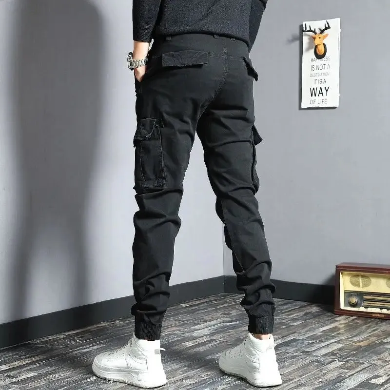 Aidase Harem Cargo Pants for Men Y2k Multi Pocket Fashion Navy Slacks Casual Slim Stretch Loose Stacked Outdoor Hip Hop Trousers Man Xl