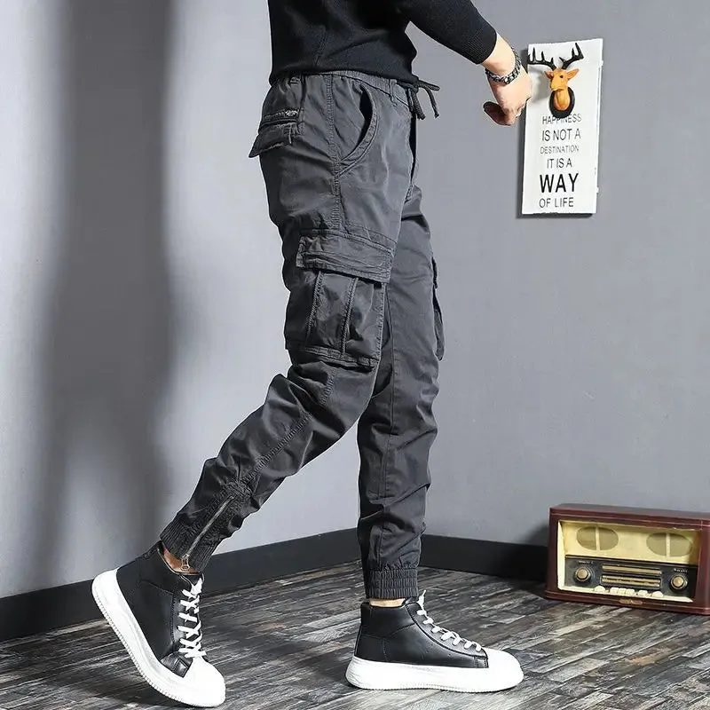 Aidase Harem Cargo Pants for Men Y2k Multi Pocket Fashion Navy Slacks Casual Slim Stretch Loose Stacked Outdoor Hip Hop Trousers Man Xl