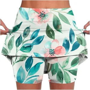 Athletic Skirt Built in Short Womens Floral Print Golf Tennis Skorts High Waisted Tummy Control Knee Length Skort Green