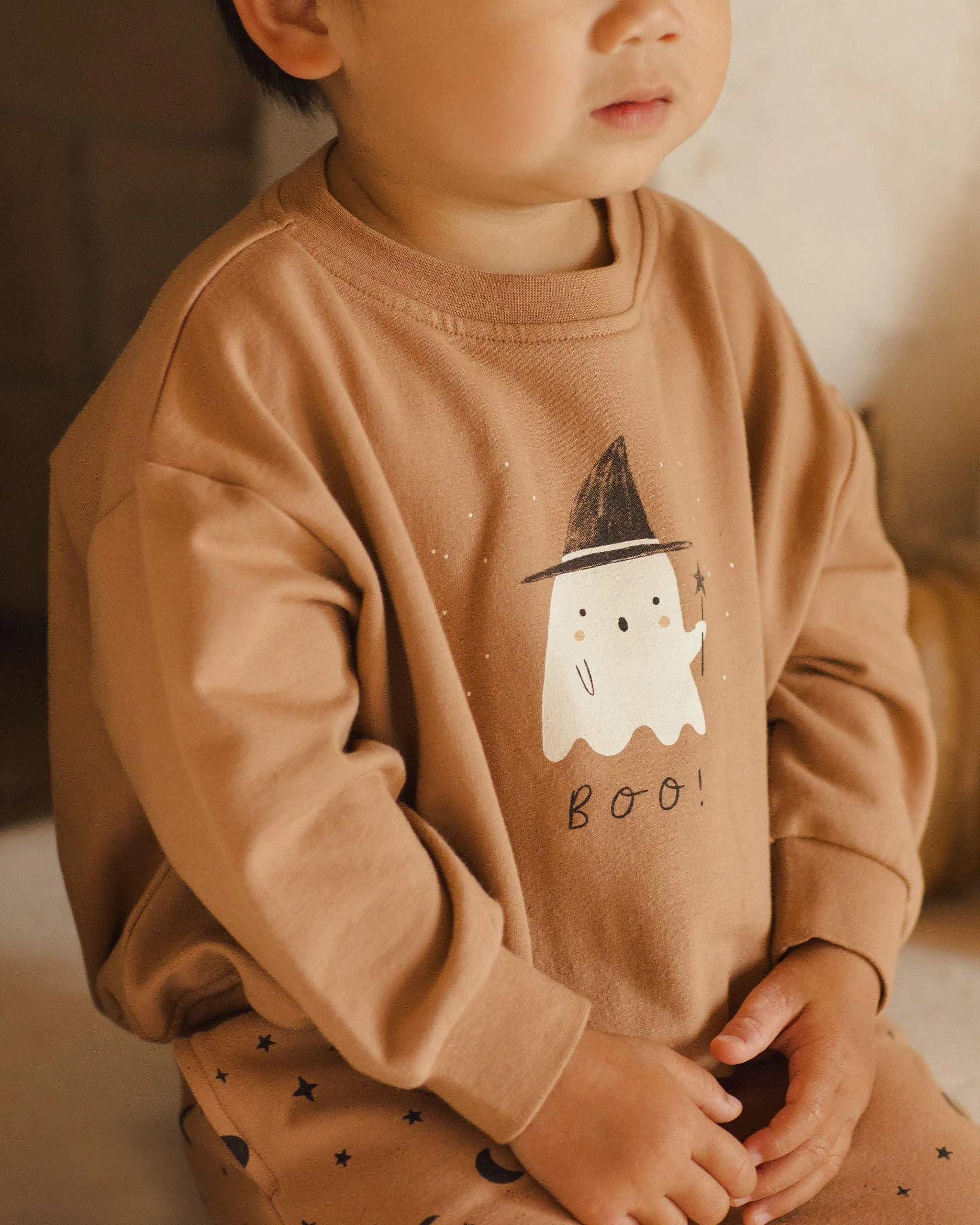 Baby Unisex Sets | 2PCS: Relaxed Halloween Sweatsuit: Boo and Night Sky | Quincy Mae