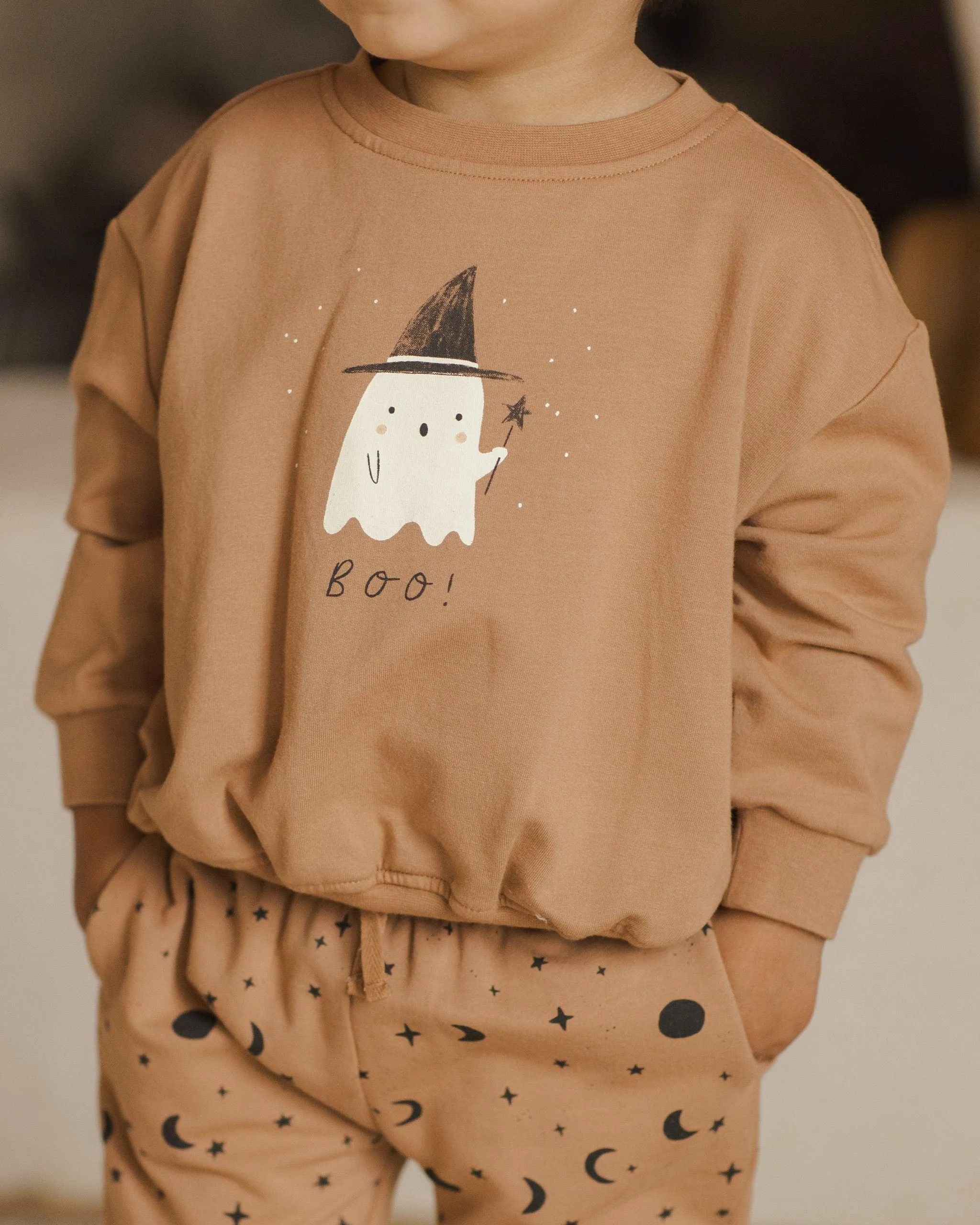 Baby Unisex Sets | 2PCS: Relaxed Halloween Sweatsuit: Boo and Night Sky | Quincy Mae