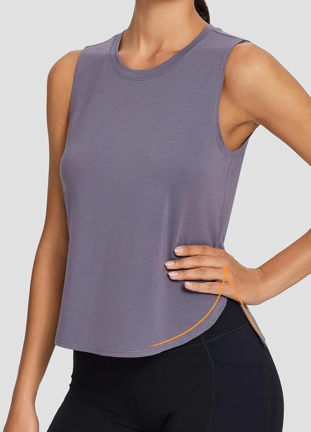 baleaf Workout Tank Tops for Women Sleeveless Athletic Tops Flowy Soft Loose Fit Hip Length Running Shirts Gym Quick Dry