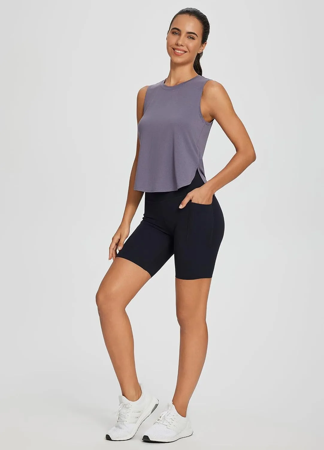baleaf Workout Tank Tops for Women Sleeveless Athletic Tops Flowy Soft Loose Fit Hip Length Running Shirts Gym Quick Dry