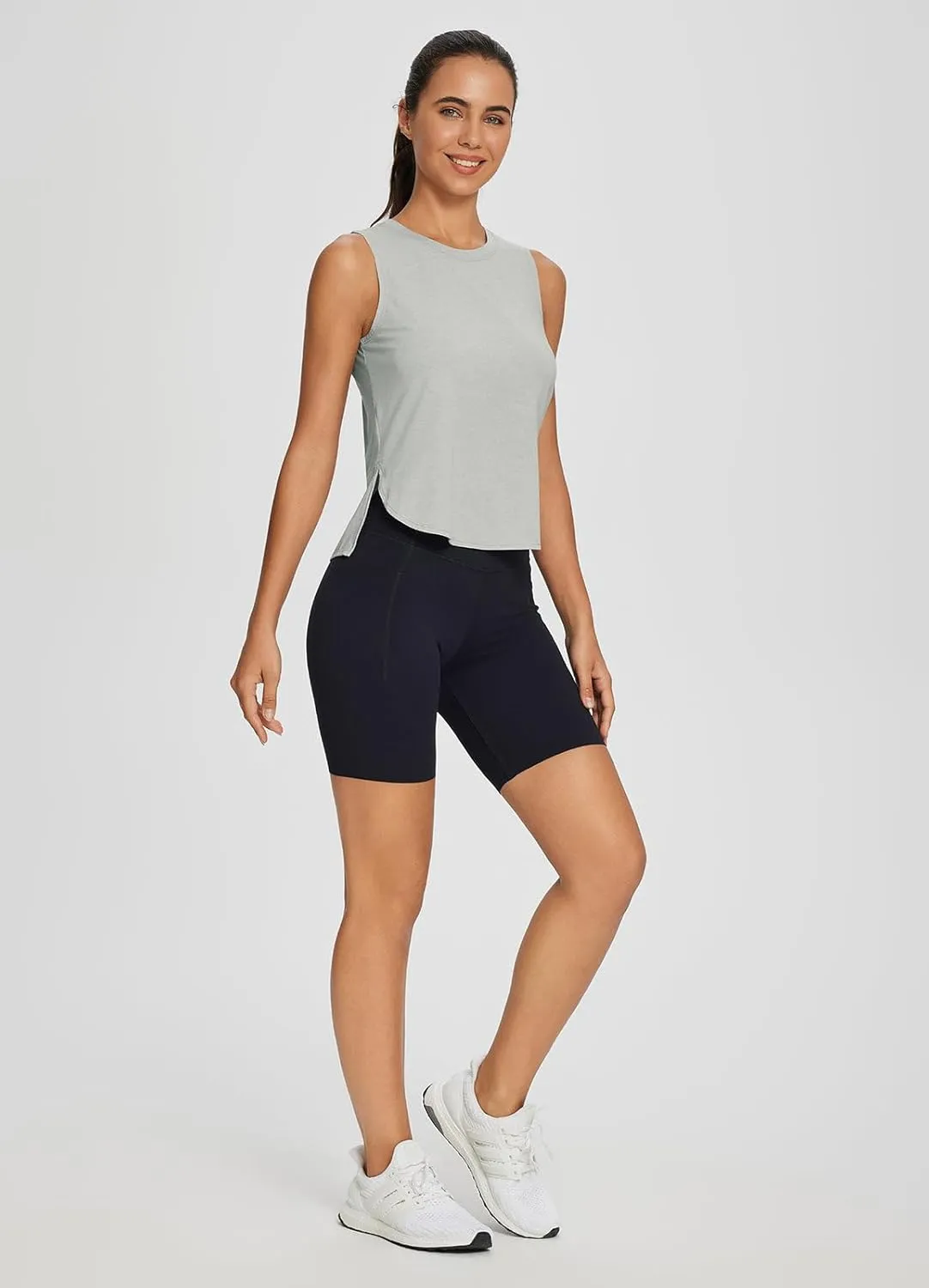 baleaf Workout Tank Tops for Women Sleeveless Athletic Tops Flowy Soft Loose Fit Hip Length Running Shirts Gym Quick Dry