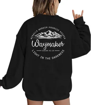 Christian Waymaker Sweatshirts For Women Religious Faith Sweatshirt Womens Graphic Soft Crewneck Long Sleeve Shirts(Black,XL)
