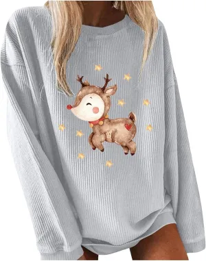 Christmas Sweatshirts Christmas Print Long Sleeved Crew Neck Hoodie Plus Size Womens Sweatshirts Glitter Christmas S