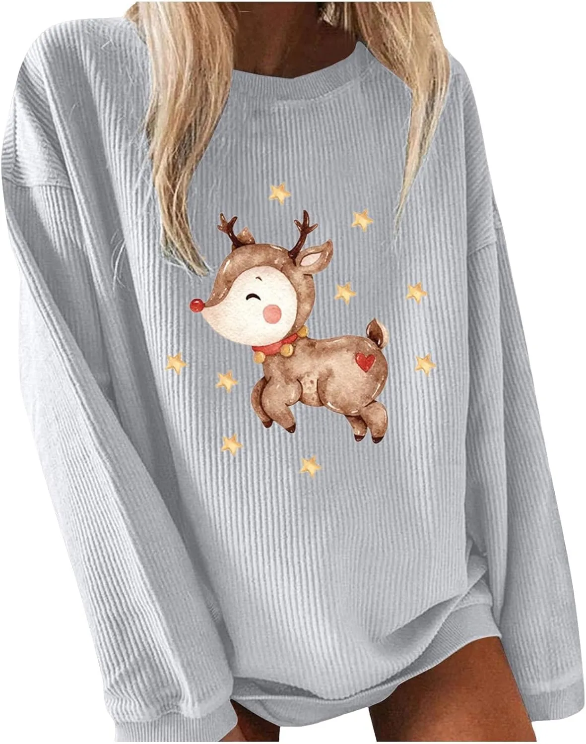 Christmas Sweatshirts Christmas Print Long Sleeved Crew Neck Hoodie Plus Size Womens Sweatshirts Glitter Christmas S