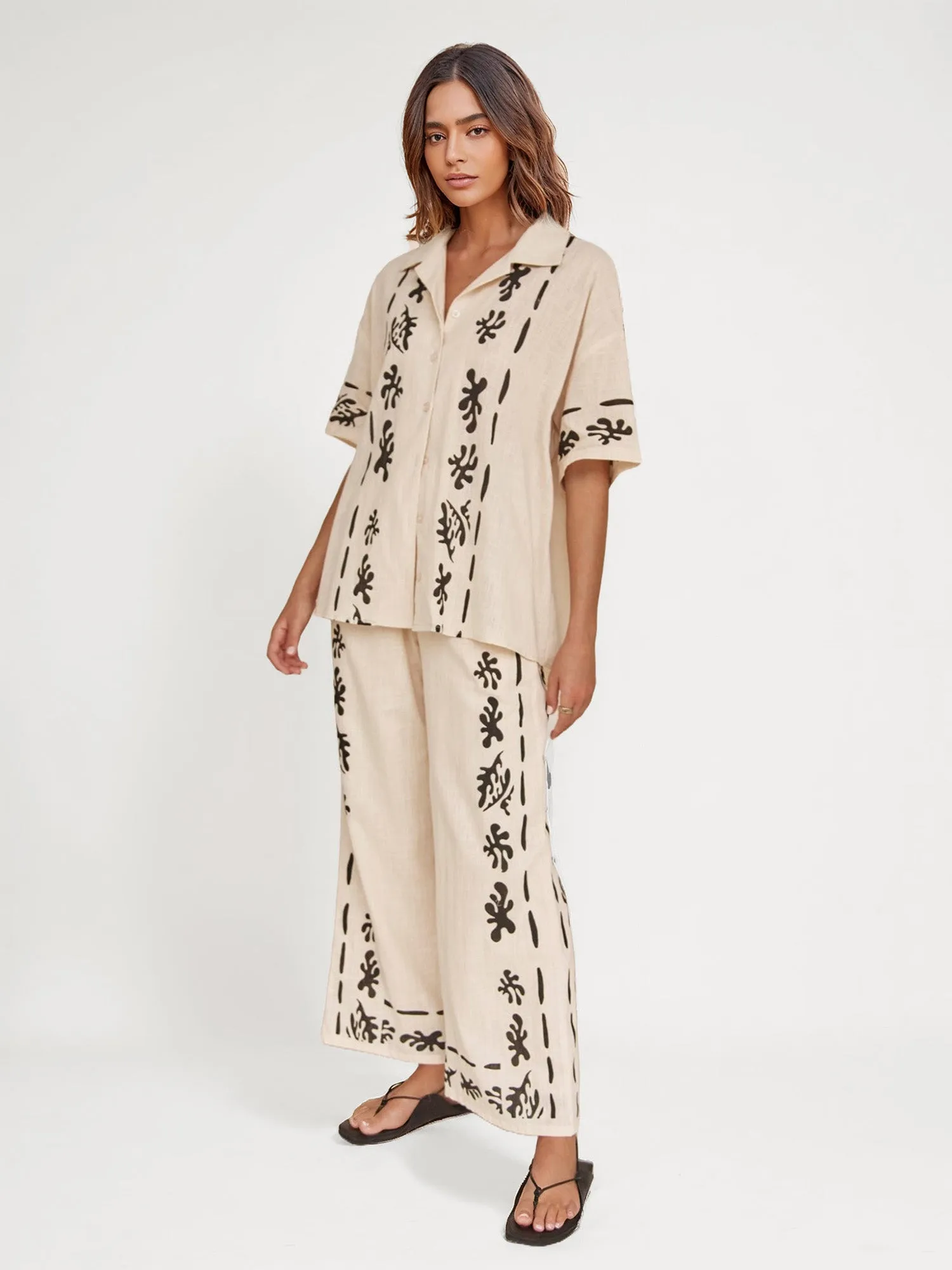 Cream Shirt with Bold Black Print