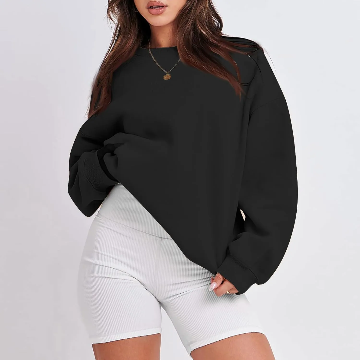 Crew Neck Sweatshirts Women Long Sleeve Fleece Oversized Sweatshirt Soft Lightweight Pullover Tops Trendy Winter Coat