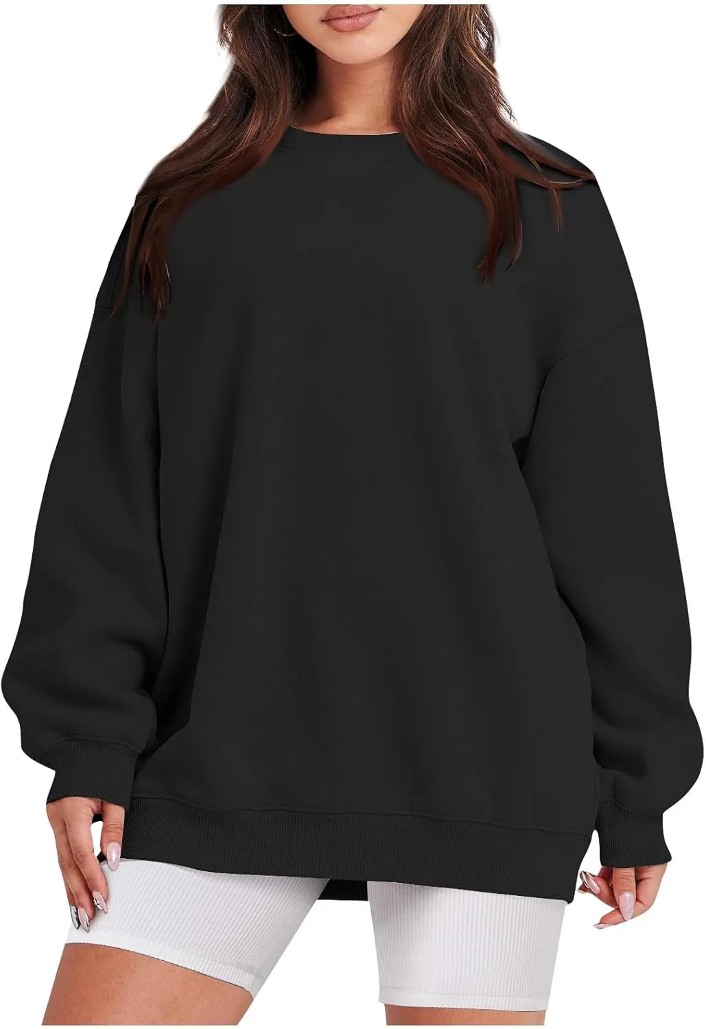 Crew Neck Sweatshirts Women Long Sleeve Fleece Oversized Sweatshirt Soft Lightweight Pullover Tops Trendy Winter Coat