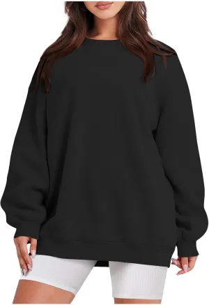 Crew Neck Sweatshirts Women Long Sleeve Fleece Oversized Sweatshirt Soft Lightweight Pullover Tops Trendy Winter Coat