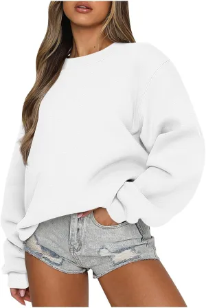 Crewneck Sweatshirts Women Soft Plain Oversized Sweatshirt Comfy Drop Shoulder Cute Hoodie Fleece Pullover Sweater