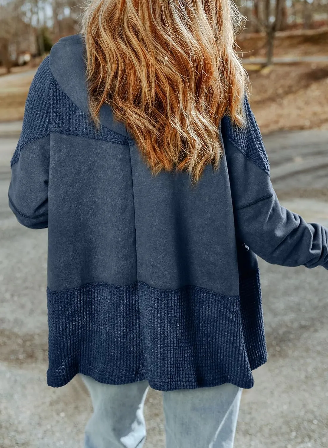 Dokotoo Waffle Knit Hoodies for Womens Zip Up Fall Outfits 2024 Drawstring Casual Oversized Jackets