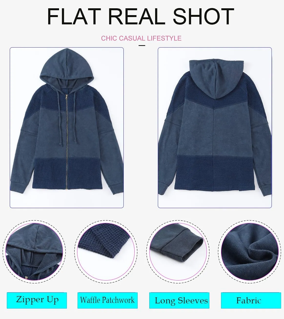Dokotoo Waffle Knit Hoodies for Womens Zip Up Fall Outfits 2024 Drawstring Casual Oversized Jackets