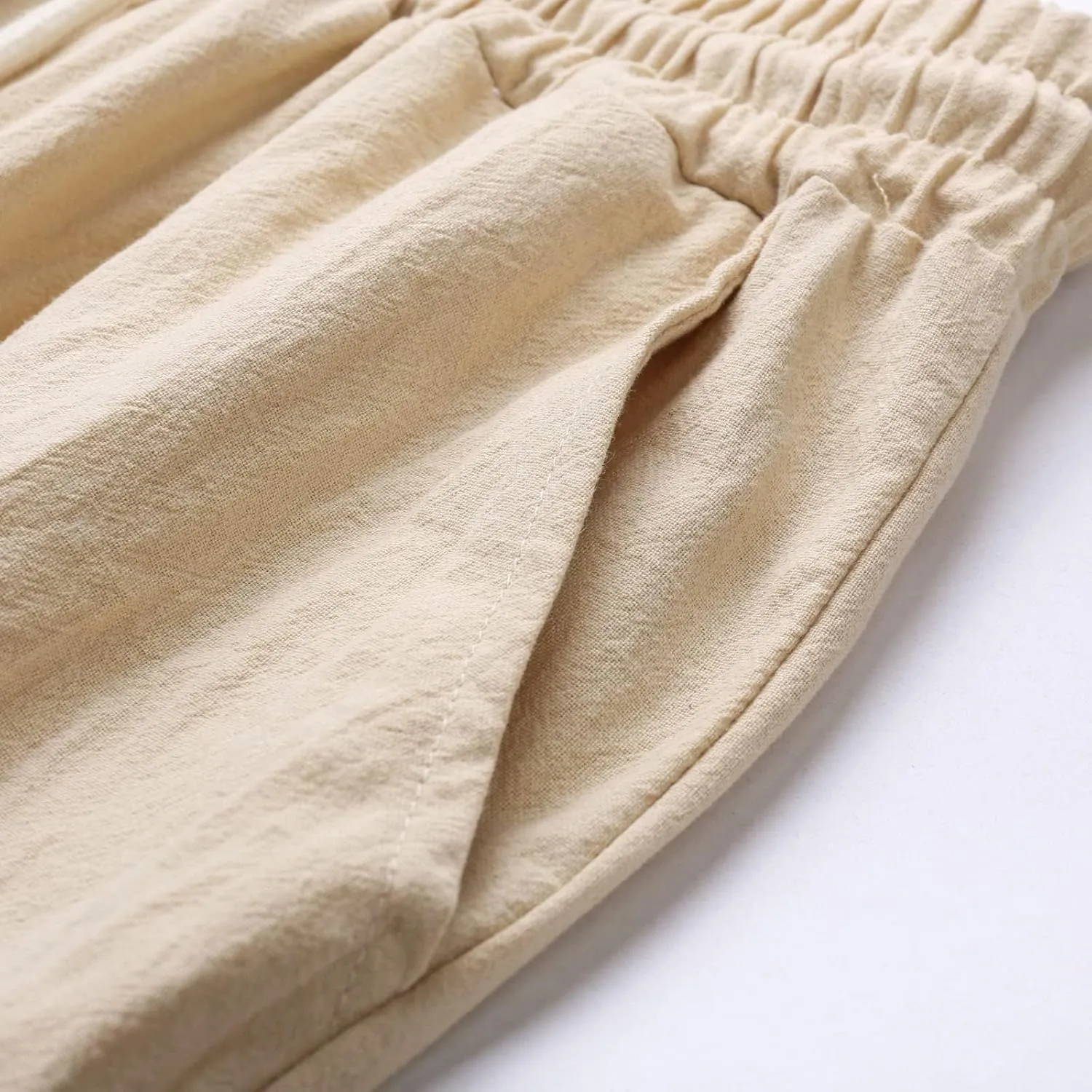 evzosrz Men's Casual Pants Elastic Waist Drawstring Lightweight Linen Solid Trousers Sweat Pant with Multi Pockets