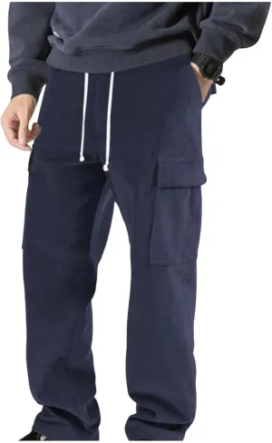 evzosrz Men's Corduroy Pants,Casual Cargo Pants Relaxed Drawstring Straight Joggers Fashion Travel Outdoor Baggy Trousers