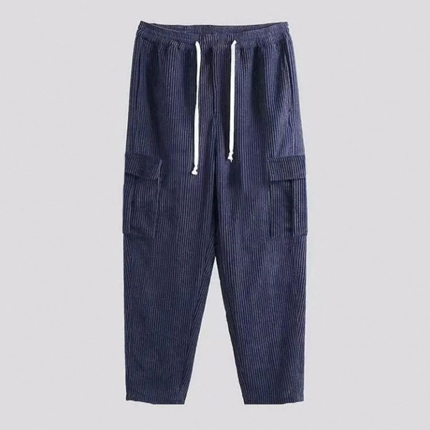 evzosrz Men's Corduroy Pants,Casual Cargo Pants Relaxed Drawstring Straight Joggers Fashion Travel Outdoor Baggy Trousers