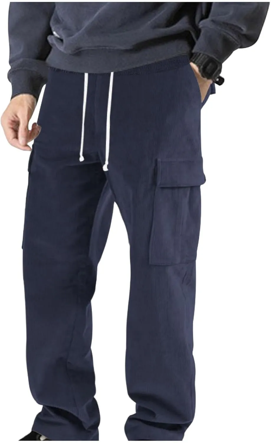 evzosrz Men's Corduroy Pants,Casual Cargo Pants Relaxed Drawstring Straight Joggers Fashion Travel Outdoor Baggy Trousers