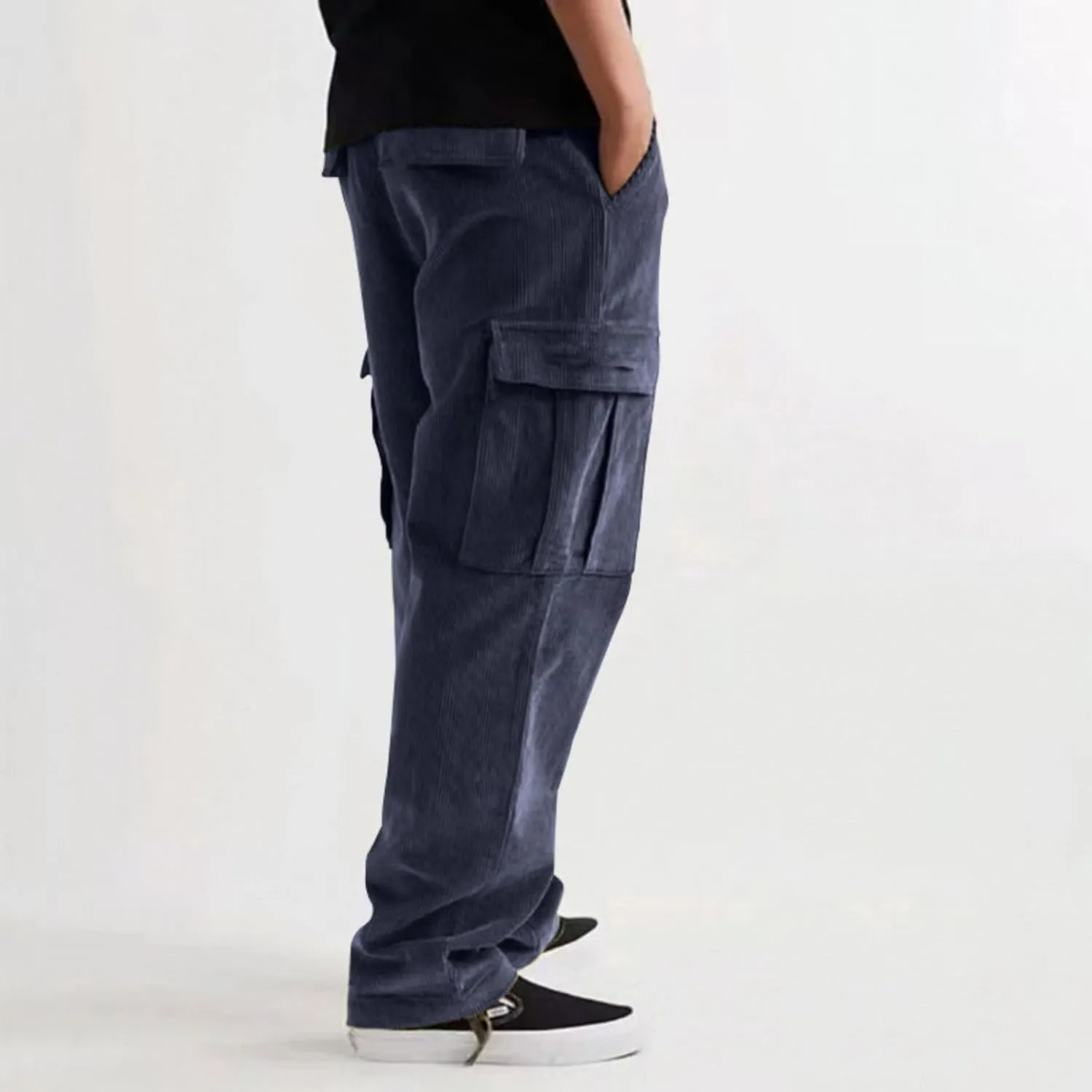 evzosrz Men's Corduroy Pants,Casual Cargo Pants Relaxed Drawstring Straight Joggers Fashion Travel Outdoor Baggy Trousers