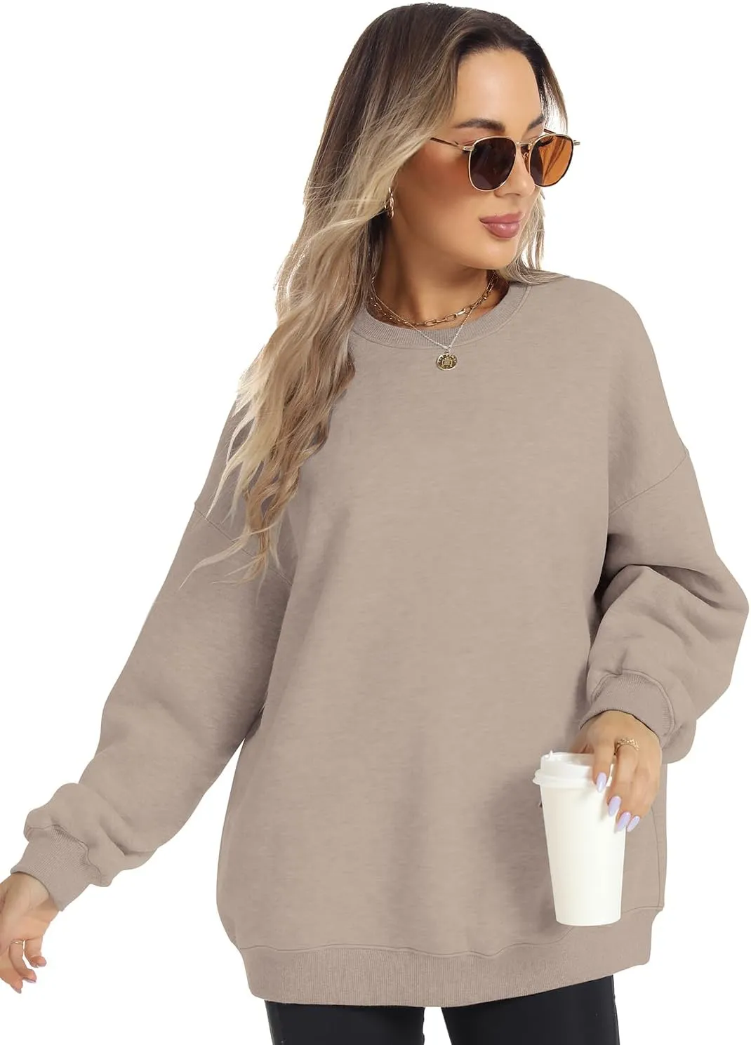 FANCYINN Womens Crewneck Sweatshirts Casual Long Sleeve Loose Pullover Soft Solid Fleece Fall Winter Tops
