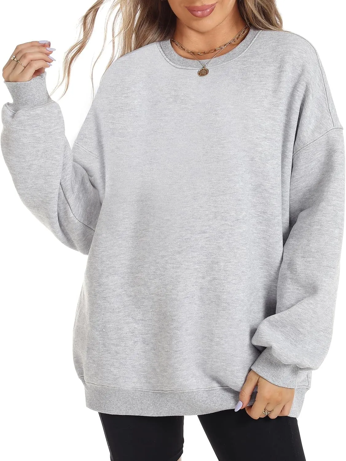 FANCYINN Womens Crewneck Sweatshirts Casual Long Sleeve Loose Pullover Soft Solid Fleece Fall Winter Tops
