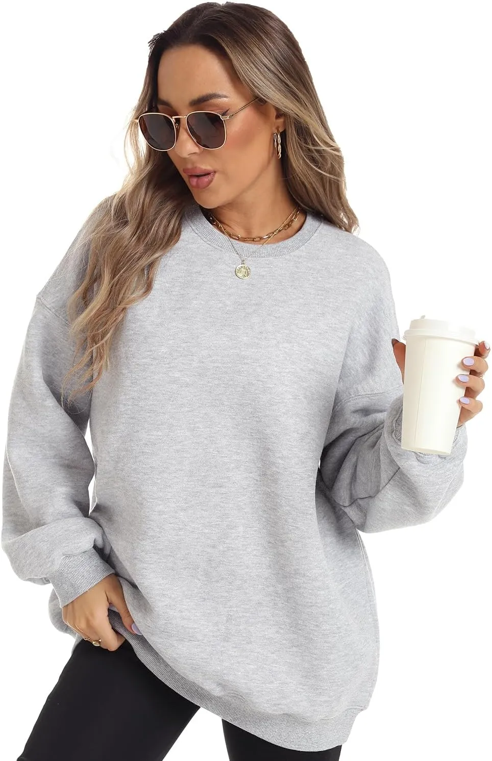 FANCYINN Womens Crewneck Sweatshirts Casual Long Sleeve Loose Pullover Soft Solid Fleece Fall Winter Tops