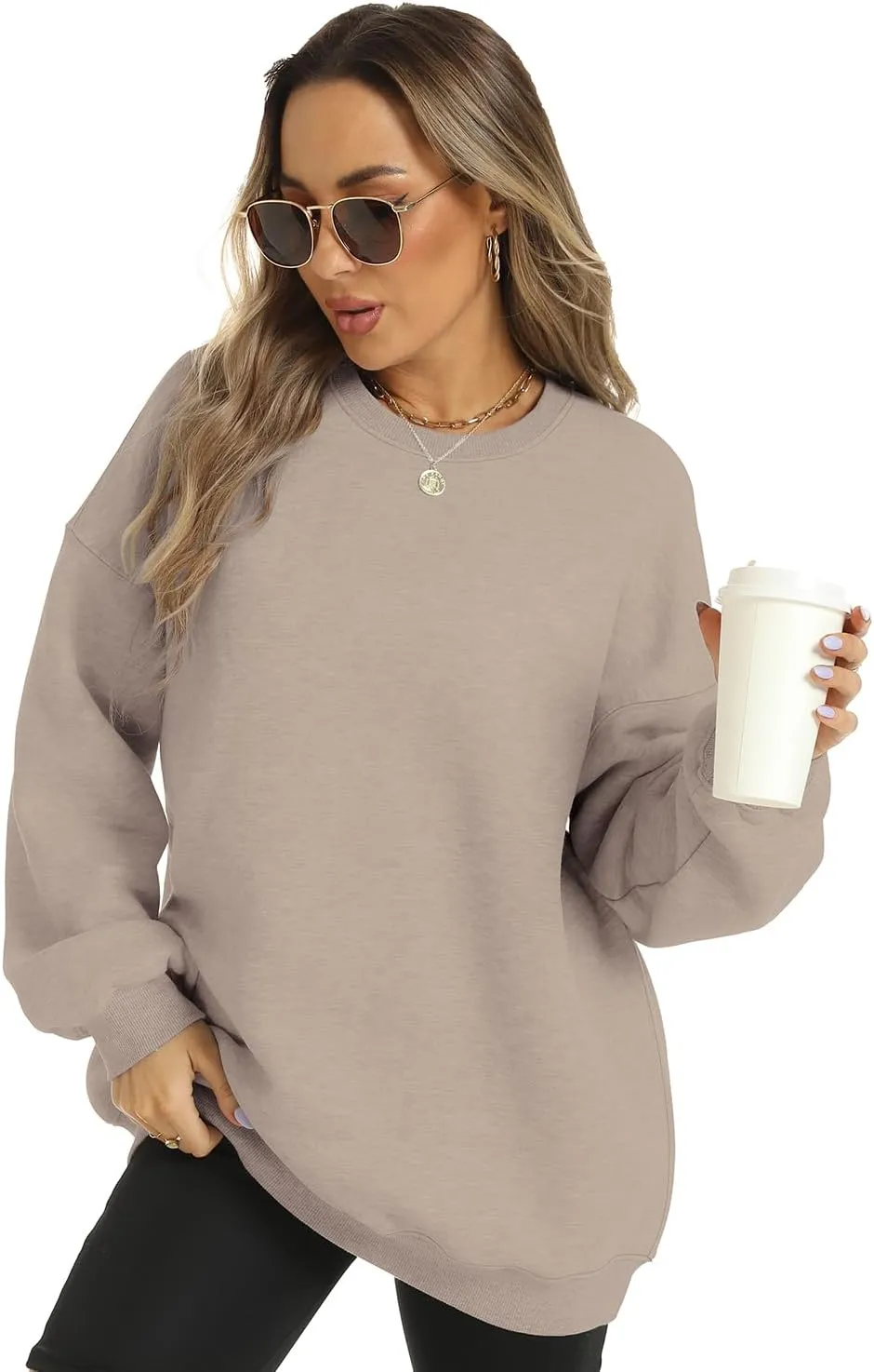 FANCYINN Womens Crewneck Sweatshirts Casual Long Sleeve Loose Pullover Soft Solid Fleece Fall Winter Tops