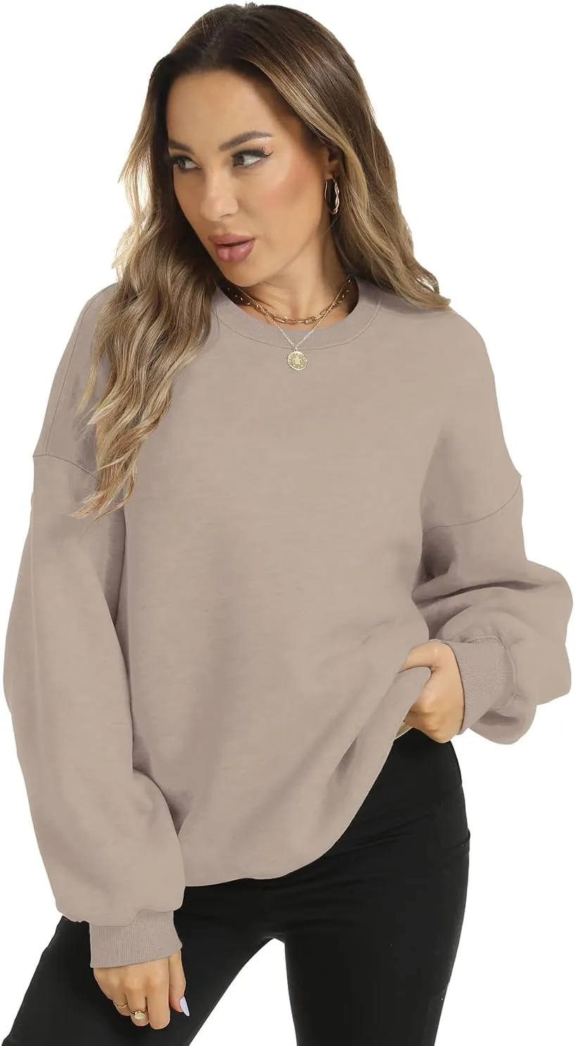 FANCYINN Womens Crewneck Sweatshirts Casual Long Sleeve Loose Pullover Soft Solid Fleece Fall Winter Tops