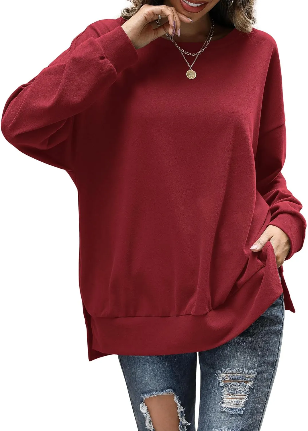 Florboom Womens Oversized Sweatshirts Crew Neck Long Sleeve Tunic Top Casual Fall Soft Pullover