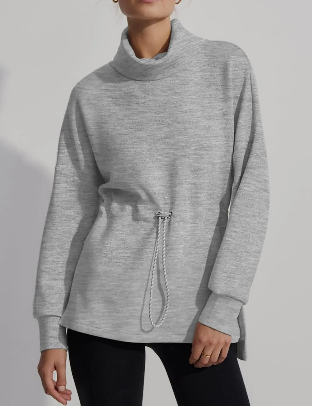 FUPHINE Womens Turtleneck Sweatshirt Oversized Long Sleeve Pullover Tops Side Slit Soft Hoodie with Drawstring Waist