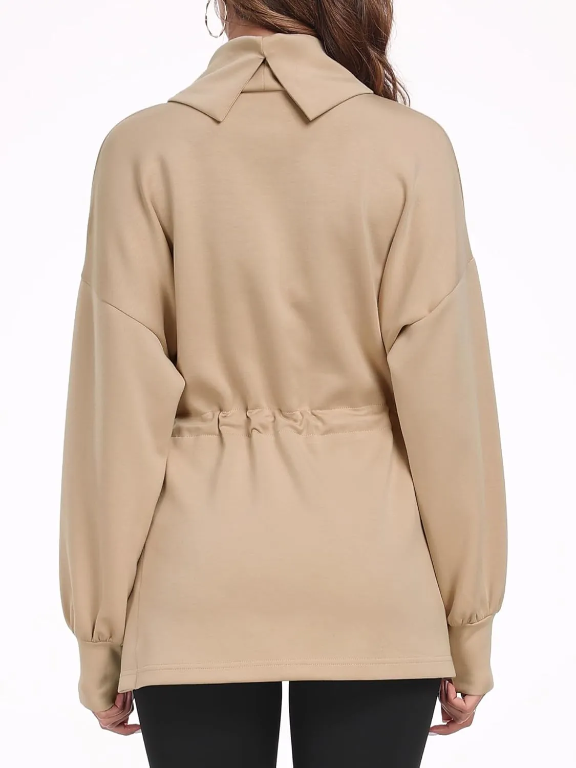 FUPHINE Womens Turtleneck Sweatshirt Oversized Long Sleeve Pullover Tops Side Slit Soft Hoodie with Drawstring Waist