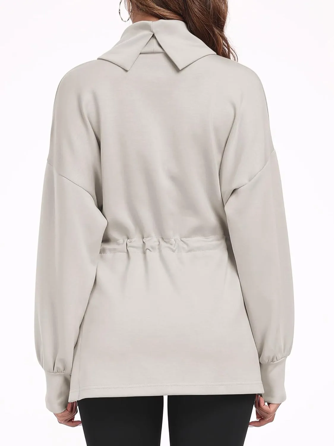 FUPHINE Womens Turtleneck Sweatshirt Oversized Long Sleeve Pullover Tops Side Slit Soft Hoodie with Drawstring Waist