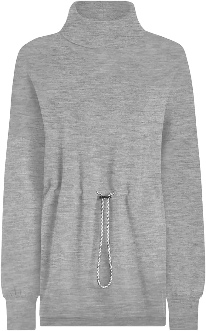 FUPHINE Womens Turtleneck Sweatshirt Oversized Long Sleeve Pullover Tops Side Slit Soft Hoodie with Drawstring Waist
