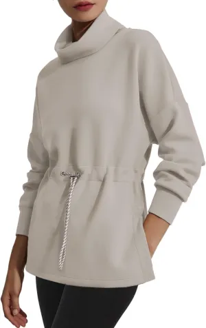 FUPHINE Womens Turtleneck Sweatshirt Oversized Long Sleeve Pullover Tops Side Slit Soft Hoodie with Drawstring Waist