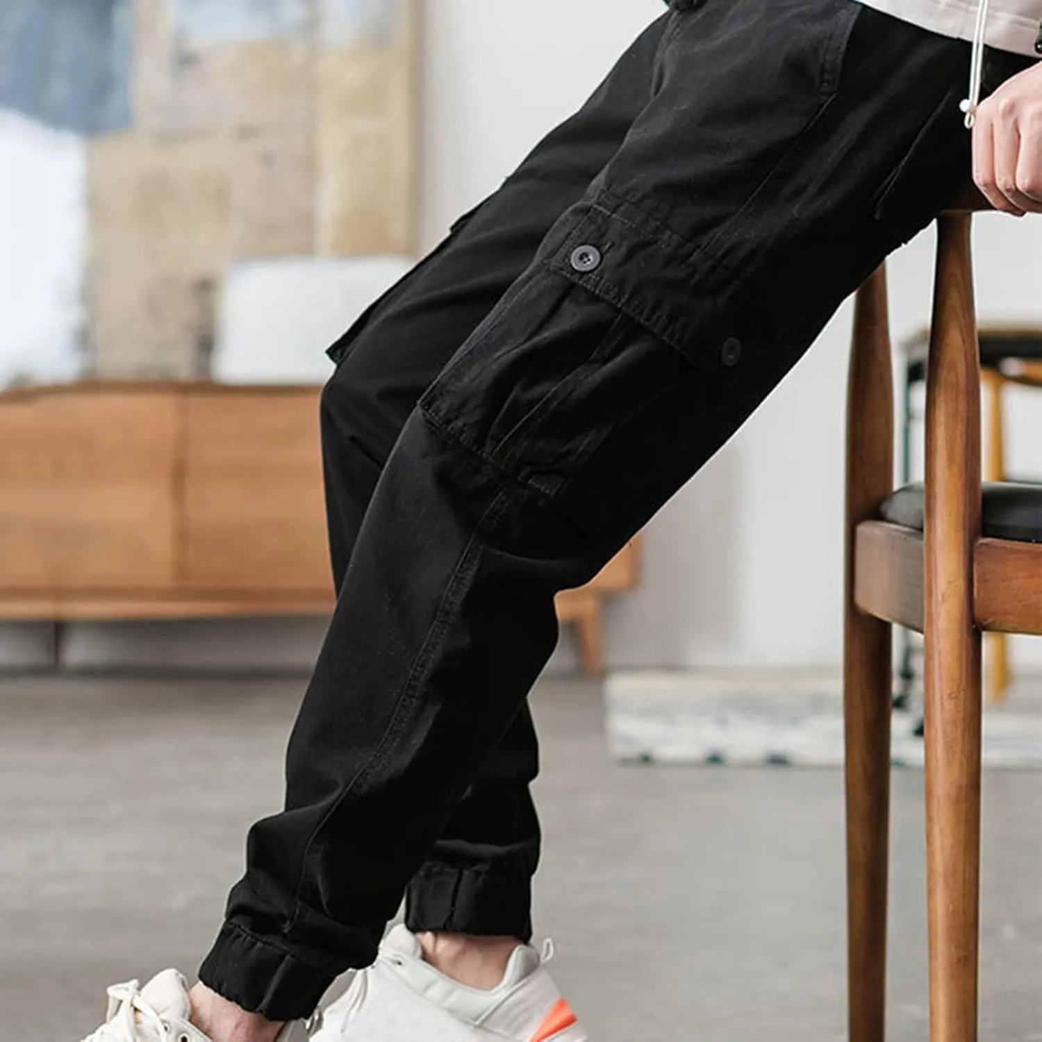 GIERIDUC Men's Faux Leather Pants Mens Pants Casual Relaxed Fit Joggers Black Pleather Pants for Men Mens Jogger Cargo Pants