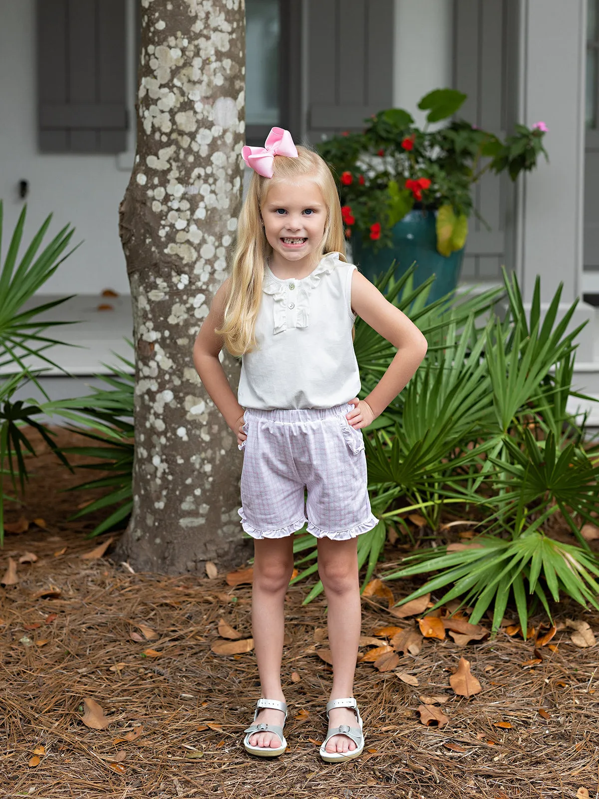 Girls Pink Windowpane Shorts