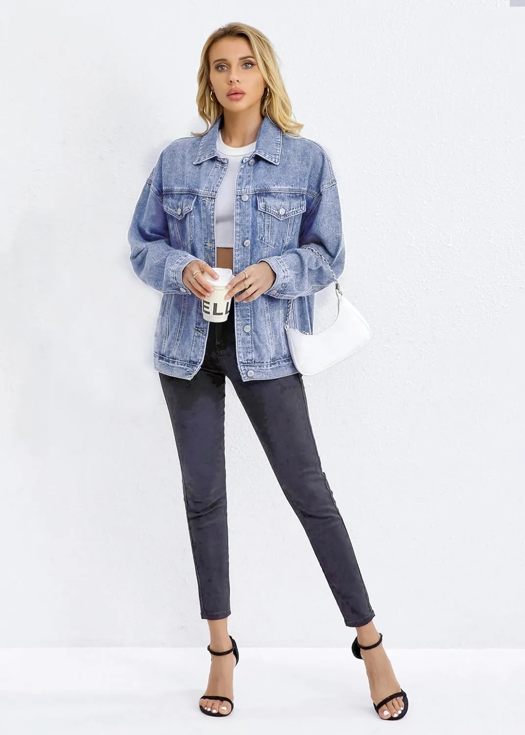Jean Jacket for Women, Oversize Trendy Denim Jacket, Women's Loose Long Boyfriend Jean Jackets Coat