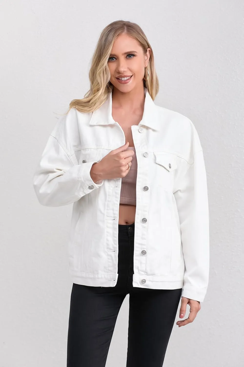 Jean Jacket for Women, Oversize Trendy Denim Jacket, Women's Loose Long Boyfriend Jean Jackets Coat