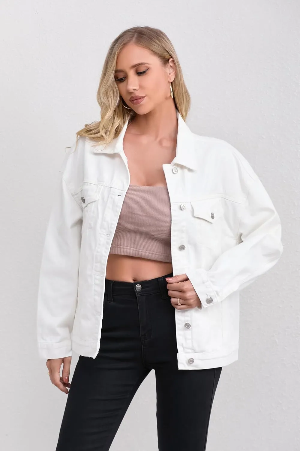 Jean Jacket for Women, Oversize Trendy Denim Jacket, Women's Loose Long Boyfriend Jean Jackets Coat