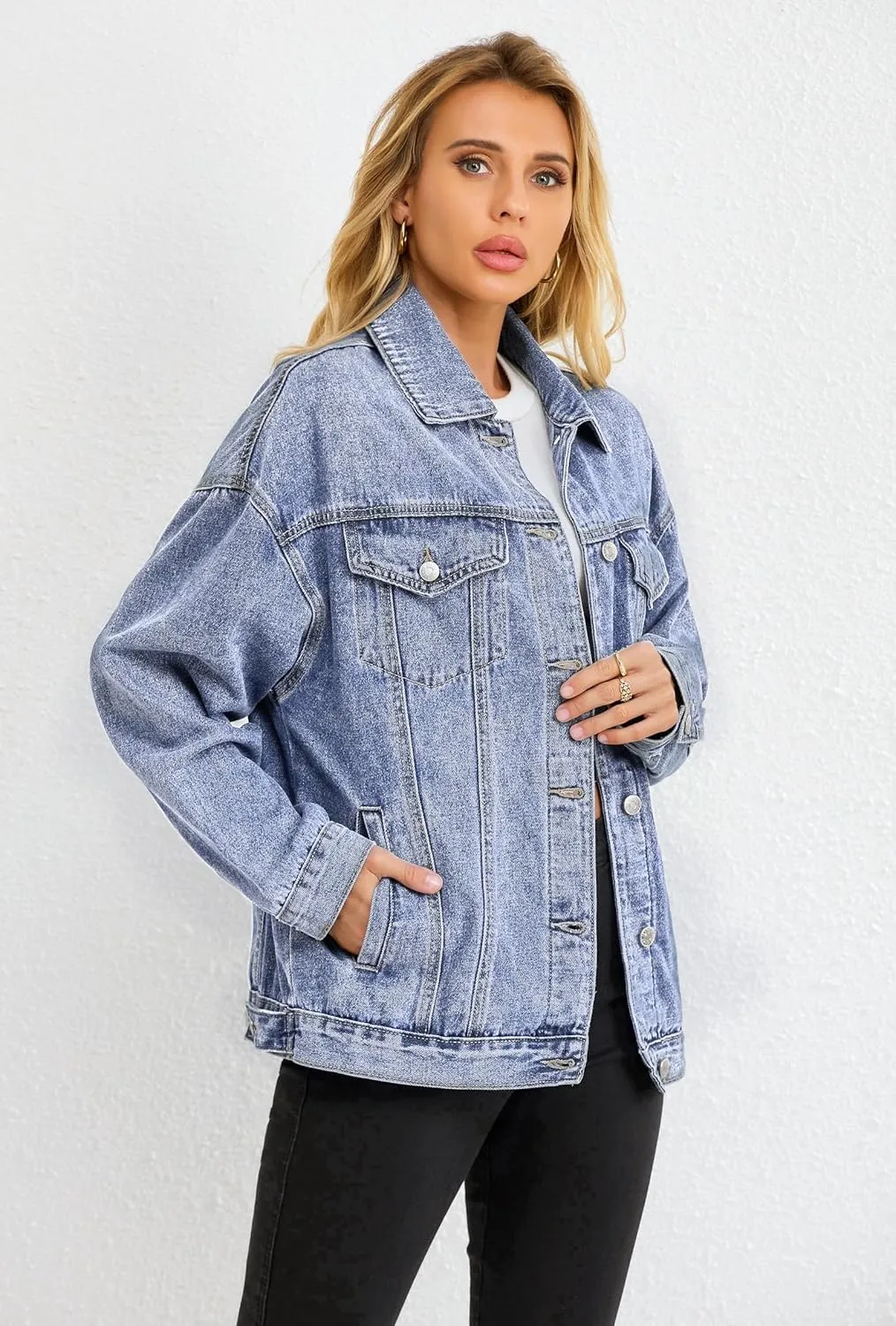 Jean Jacket for Women, Oversize Trendy Denim Jacket, Women's Loose Long Boyfriend Jean Jackets Coat