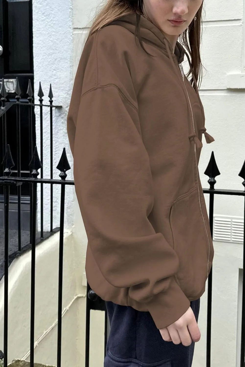 KMBANGI Women Y2k Oversized Zipper Hoodie with Pockets Loose Zip Up Sweatshirts Hooded Jacket Harajuku Trendy Streetwear